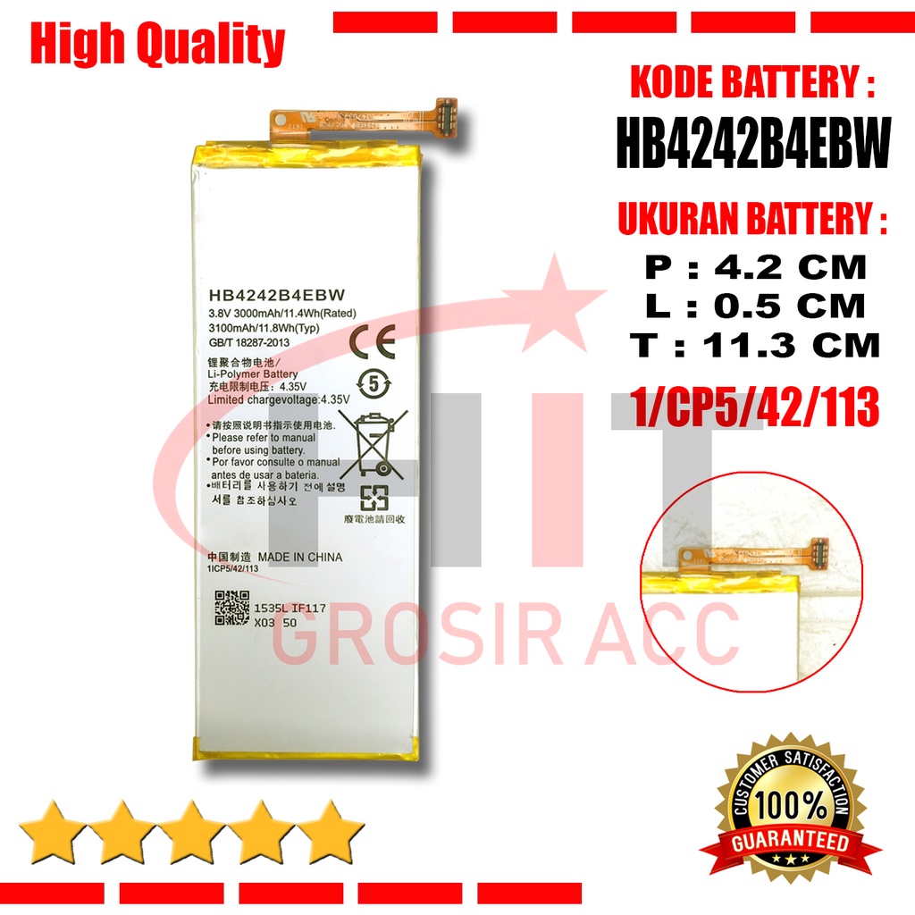 Baterai Battery Huawei Honor 4X CHE1-CL10 CL20 - Huawei Honor 6 H60-L01 L02 L04 Model HB4242B4EBW