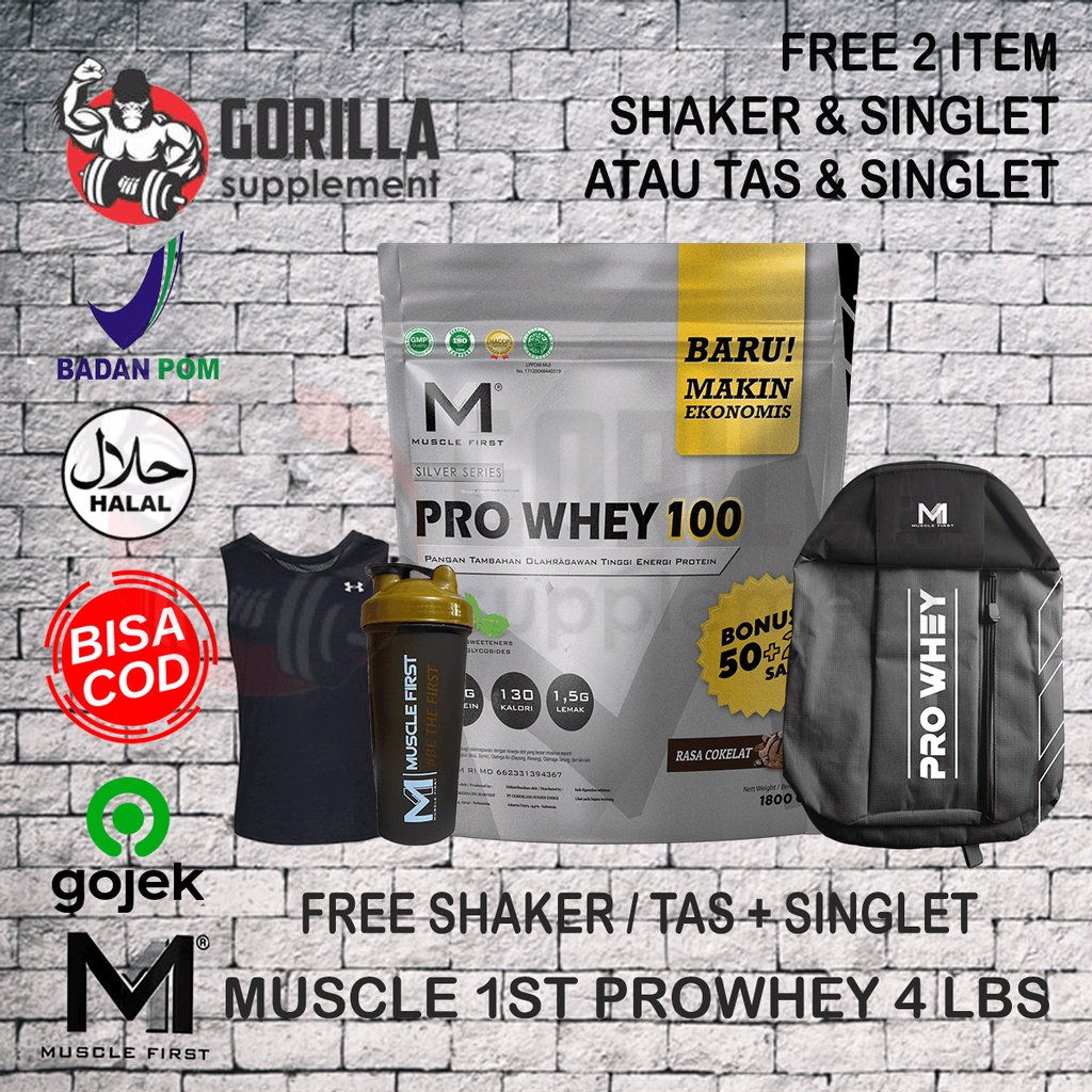 Pro Whey 100 4lb 4lbs 1.8kg Musclefirst Muscle First M1 Nutrion Whey Protein Concentrate Isolate Rasa Coklat Dan vanilla Kurma madu Susu protein Evolene Vectorlabs BXN ANS Mutant Whey Lmen PROMO GRATIS TAS