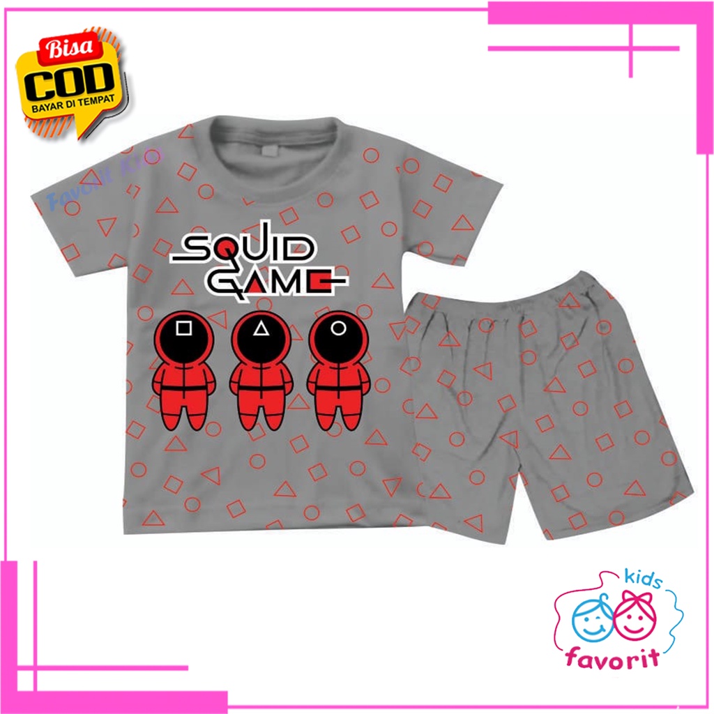 Favorit kids Setelan baju tidur anak perempuan lengan pendek celana pendek Squidgame abu