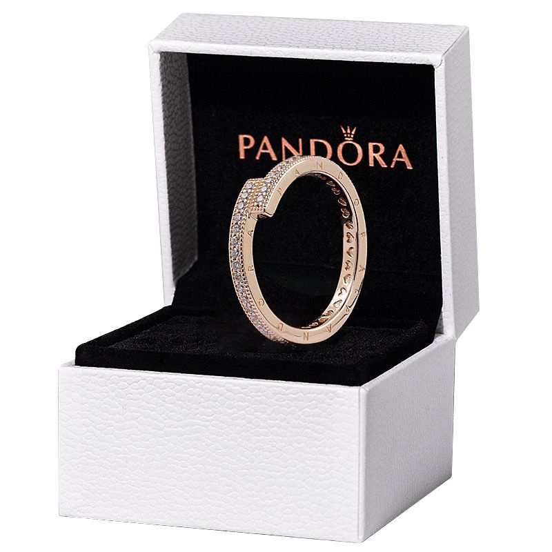 Pandora Cincin 925 Silver Rose Gold 18K Hias Berlian Imitasi Untuk Wanita