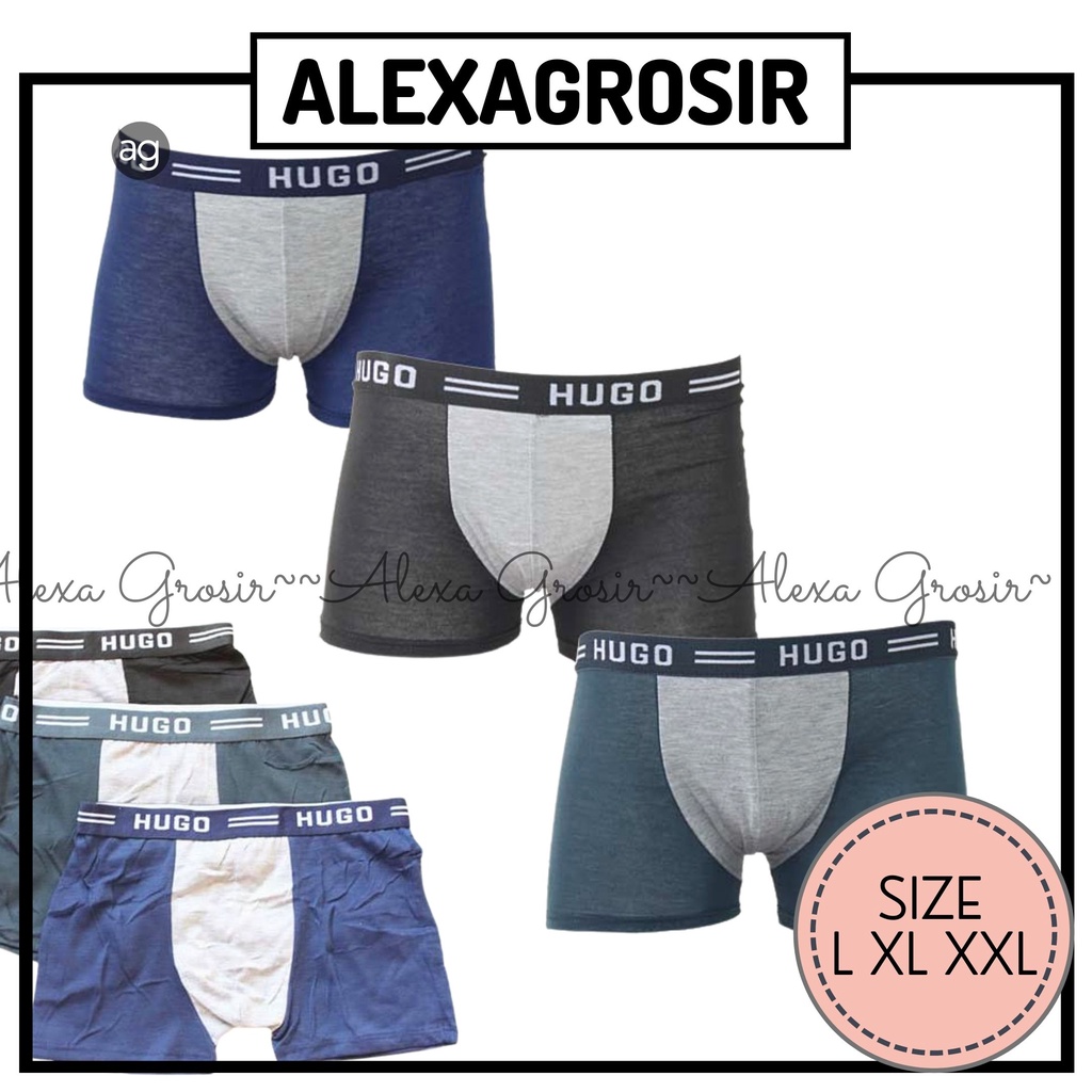 Boxer Pria Dewasa Bahan Katun Ukuran Besar Termurah Boxer HUGO ORIGINAL size L XL