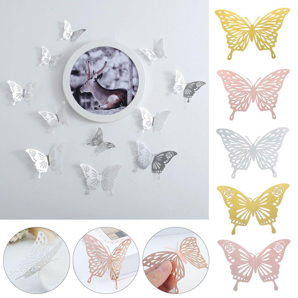 Wonder Butterfly Stiker Dinding Rumah Ornamen Hollow Perlengkapan Pesta Tekstur Logam Dekorasi Dinding