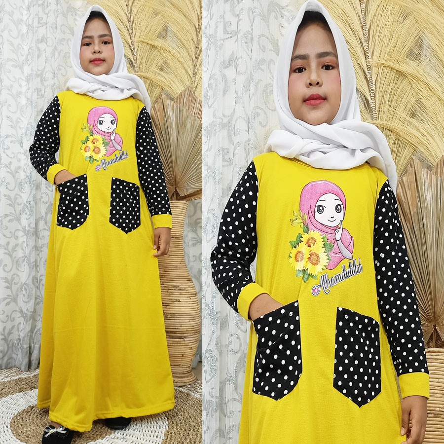 GAMIS ANAK 2 KANTONG ALHAMDULILLAH DRESS KIDS 4-12tahun CARLINA