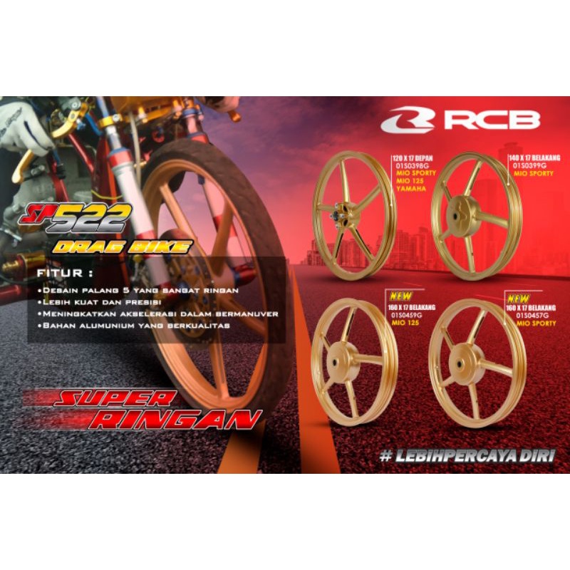 RCB Velg drag balok Rim Sport mio 522 ring 17 depan 120 belakang 140 original drag