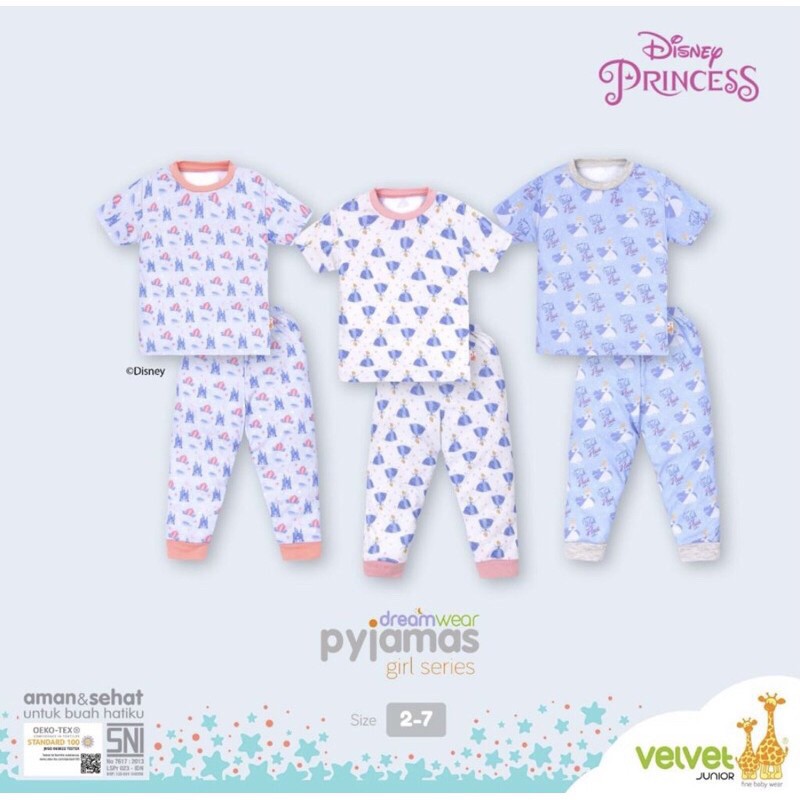 Velvet Junior Dreamwear Piyama Setelan Baju Anak Pendek Celana Panjang (Disney Princess)