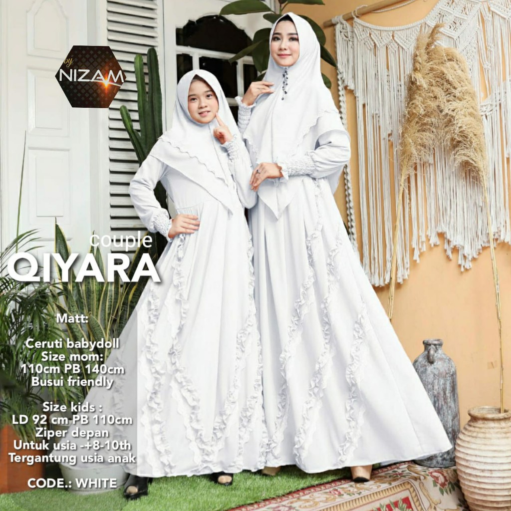 Couple Qiyara Syari/Baju Lebaran/Couple Ibu Dan Anak/Anak Perempuan/Bahan Ceruty Busui Friendly
