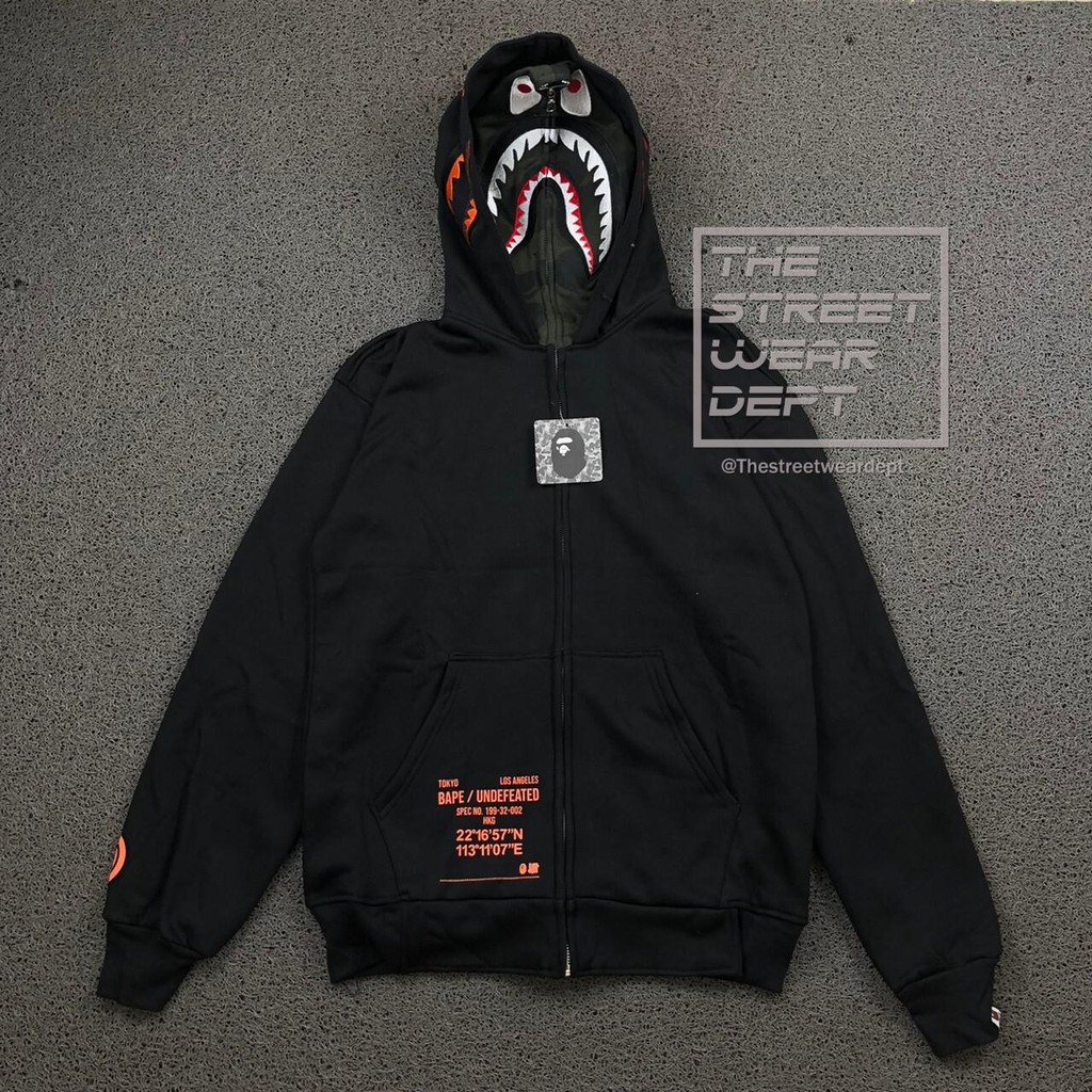 Jaket Sweater Hoodie Bape x Undefeated Shark Hood Hitam