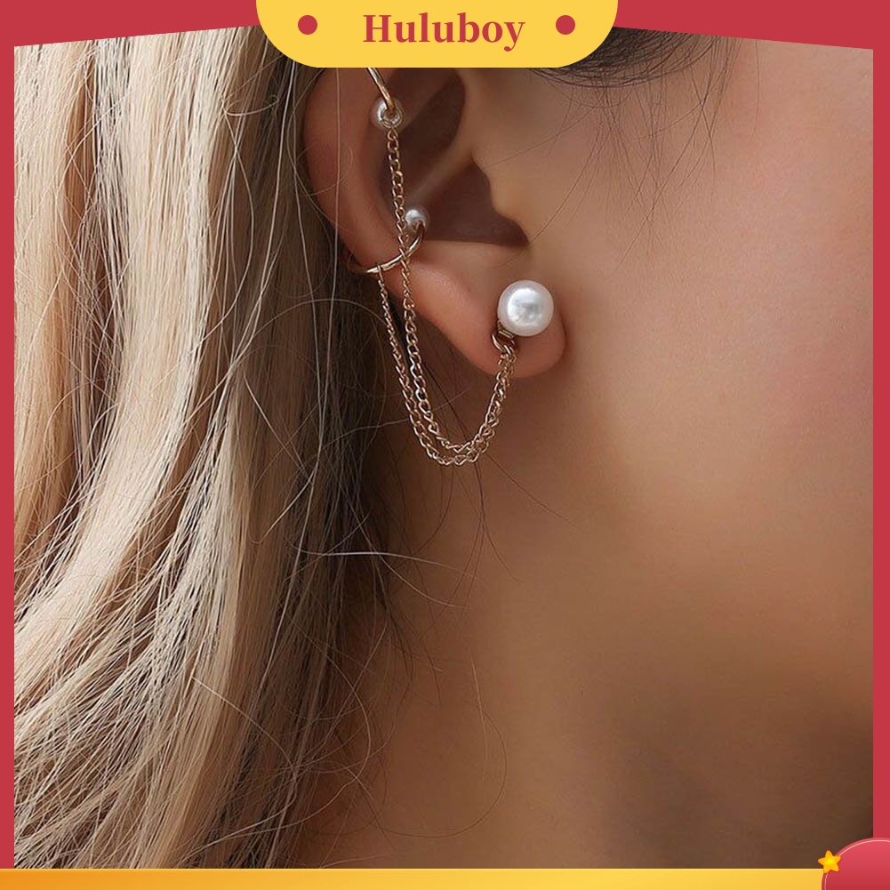 Hu Hu Hu Hu Hu Alat Bantu Pasang Kacamata♡ 1 / 4pcs Anting Tusuk Model Rantai Mutiara Imitasi Untuk Wanita