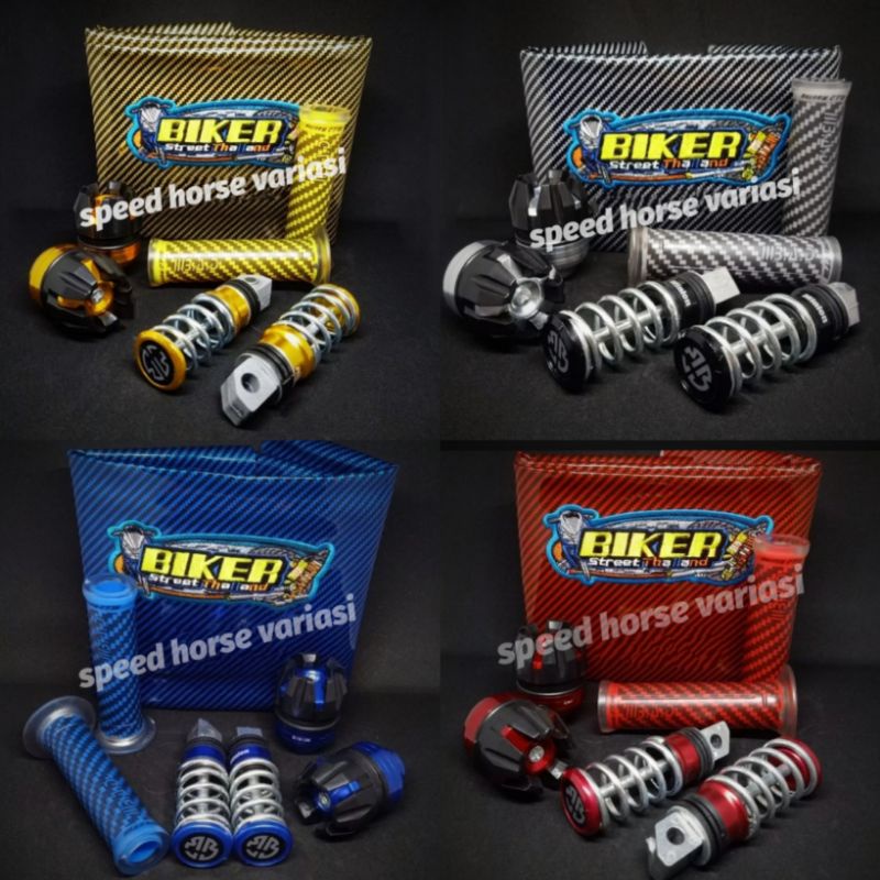 (paket 4item) kulit jok karbon biker+Handgrip Bad karbon+per step+Jalu as roda depan Universal