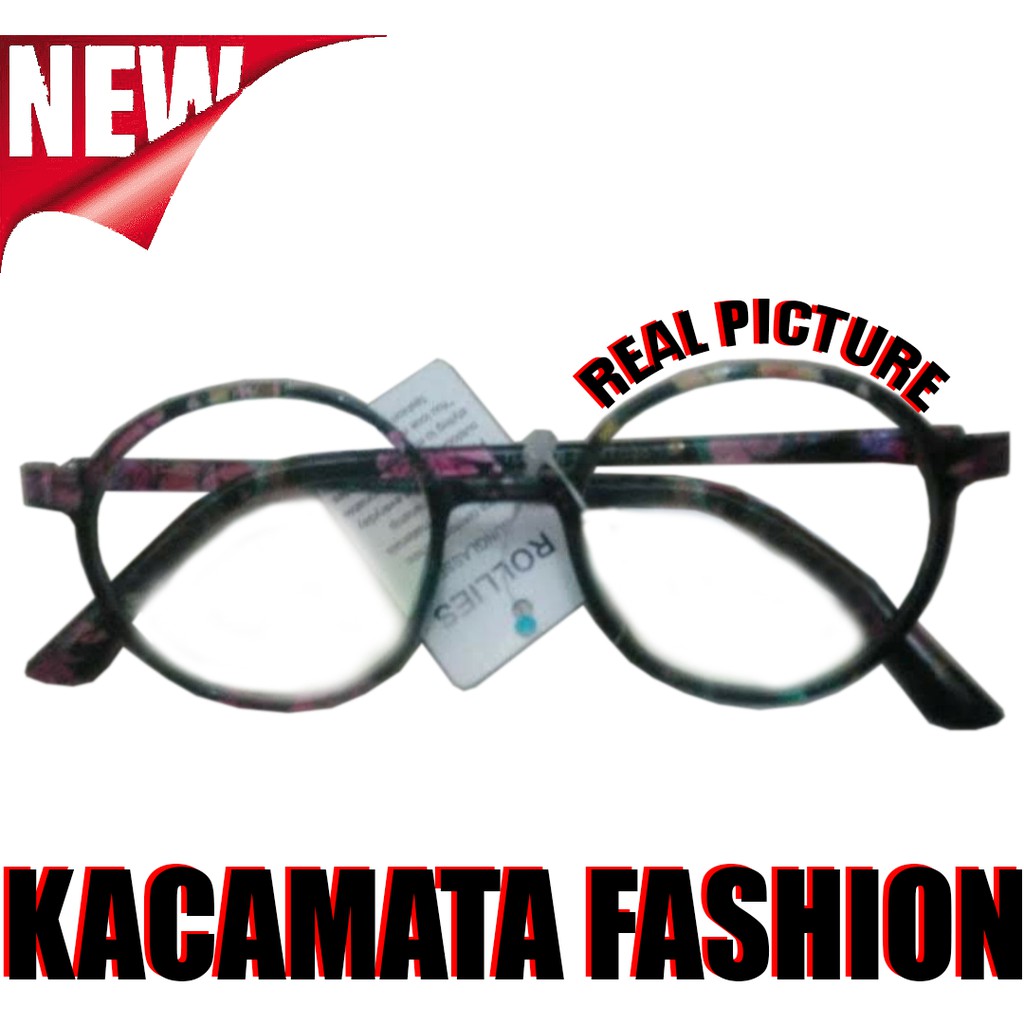 Kacamata Fashion Kacamata Pria Wanita Round Glasses Kacamata Transparan Gagang Motif