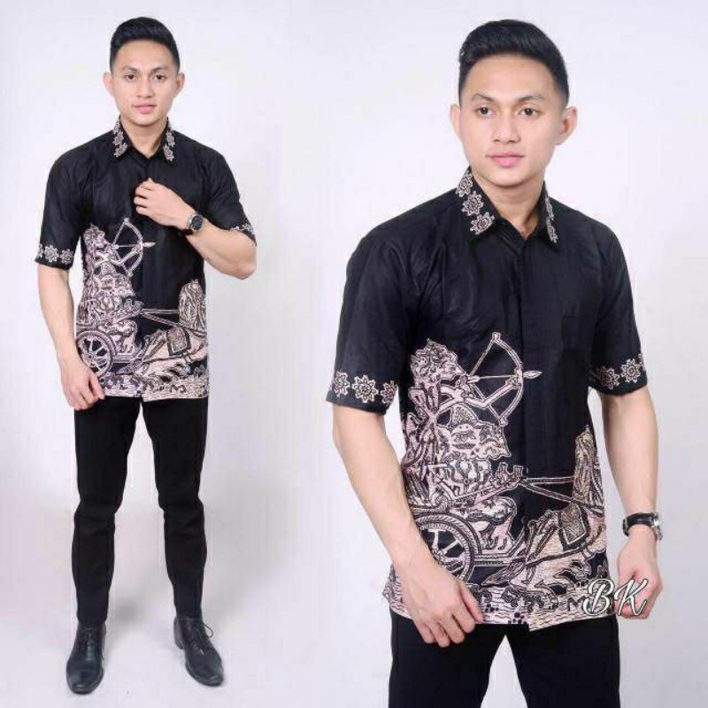 BATIK PRIA SIZE M L XL XXL  BSWART BatiK HRB026 Kenongo Hem Pendek Padi