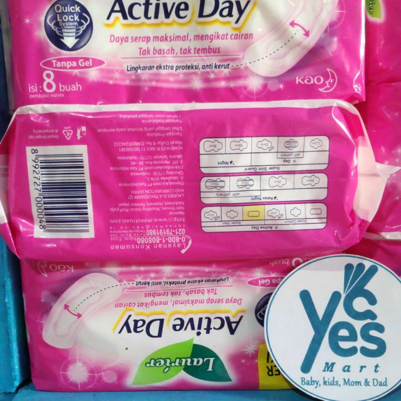 COD Laurier active day 1 PARK isi 8 Pad pembalut wanita Haid Datang Bulan laurier Non Sayap Super Maxi Lorier