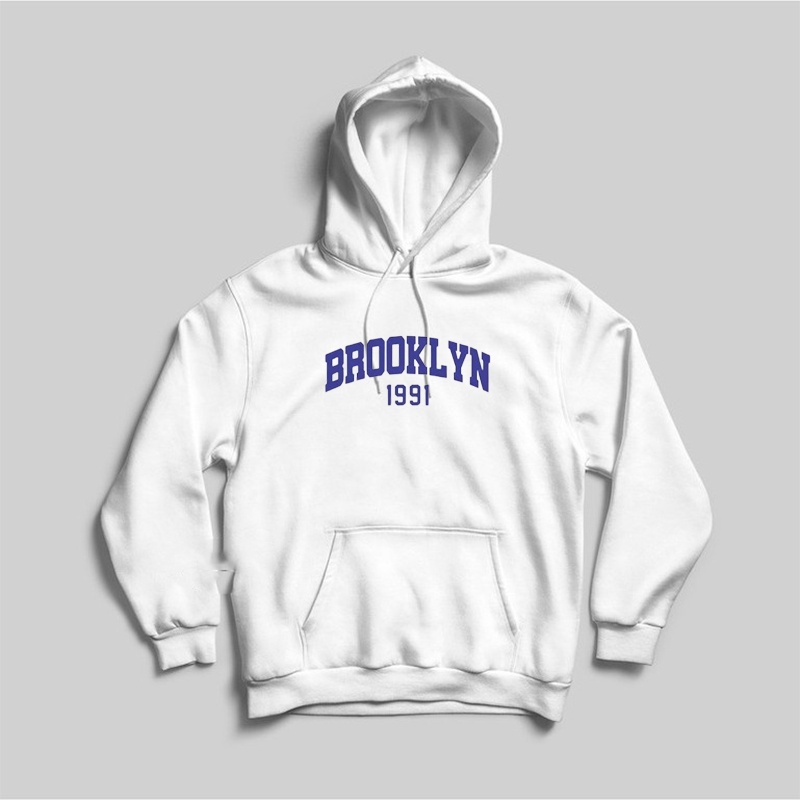 Broklyn 1991 Bordir - Jumper Hoodie Broklyn 1991 Hitam Fleece Tebal Unisex