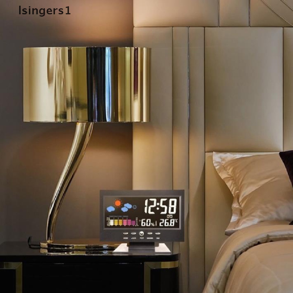 (lsingers1) Jam Alarm Digital Layar LCD Berwarna Dengan Snooze + Ramalan Cuaca