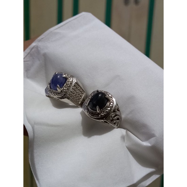 cincin 2 pcs blue safir dan black star ring alpaka