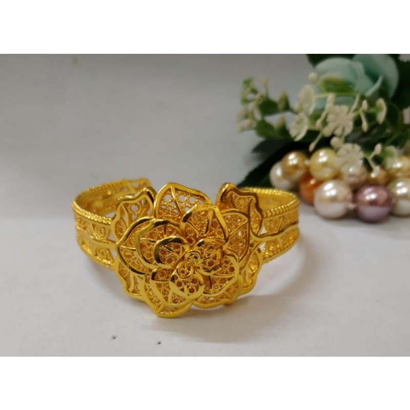 gelang Dubai cantik free cincin Lapis emas kuning 24k anti luntur