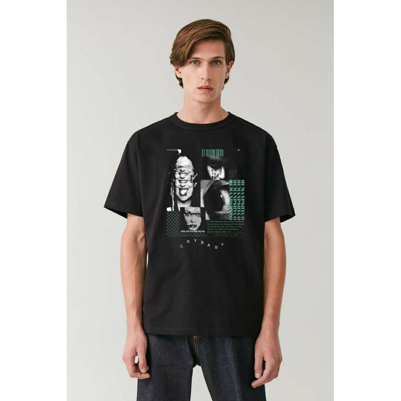 Kaos hitam casual aesthetic simpel ( Bisa costum desain sendiri)