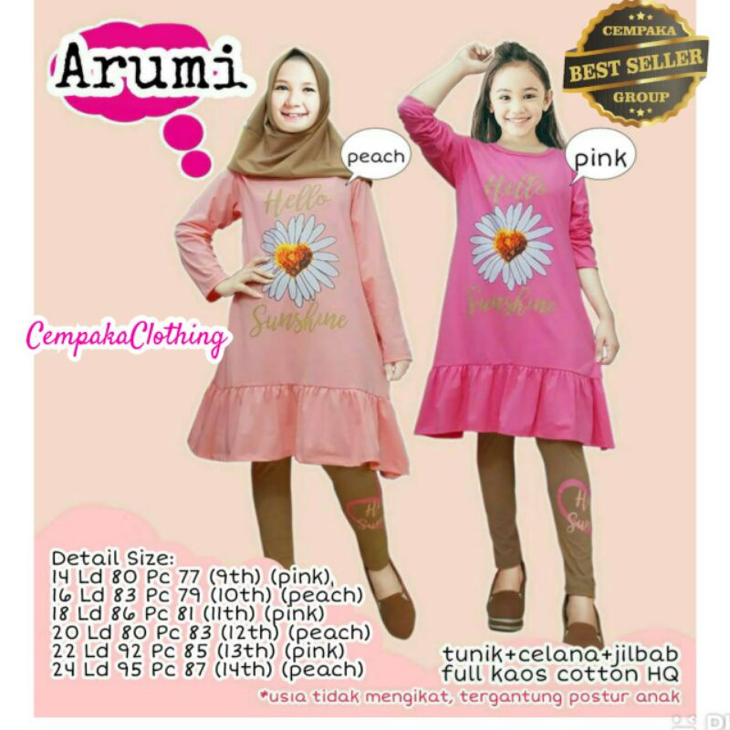ARUMI BY CEMPAKA CLOTHING||TUNIK+CELANA+JILBAB FULL KAOS COTTON