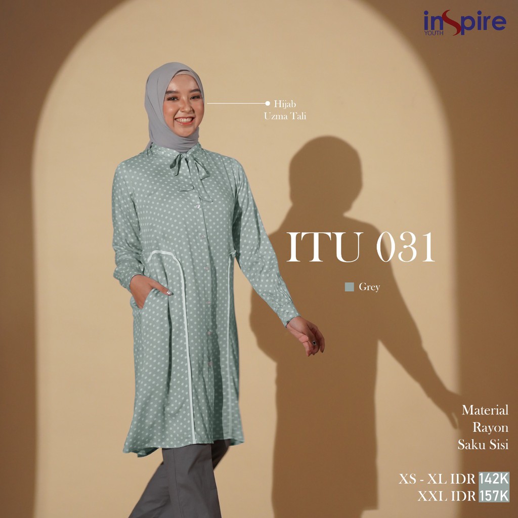 Inspire Tunik ITU 31 Bahan Rayon Baju Atasan Tunik Motif Polkadot Tunik Wanita Muslimah