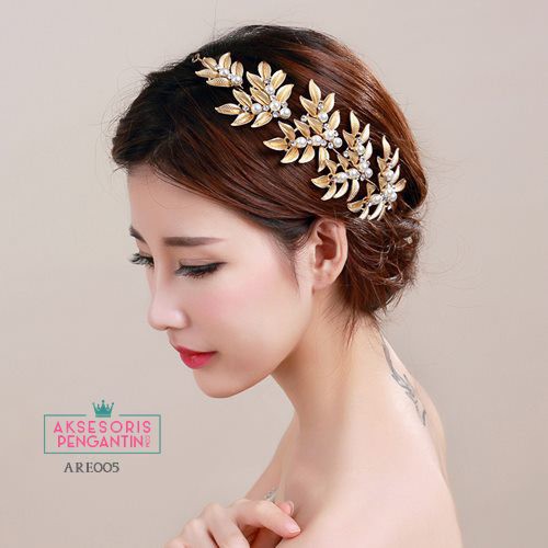 [BISA COD] HEADPIECE PENGANTIN AKSESORIS RAMBUT TIARA WEDDING GOLD ARE005