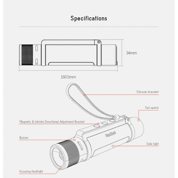 XIAOMI NEXTOOL 6 in 1 Rechargeable Flashlight 1000 Lumens - NE20030