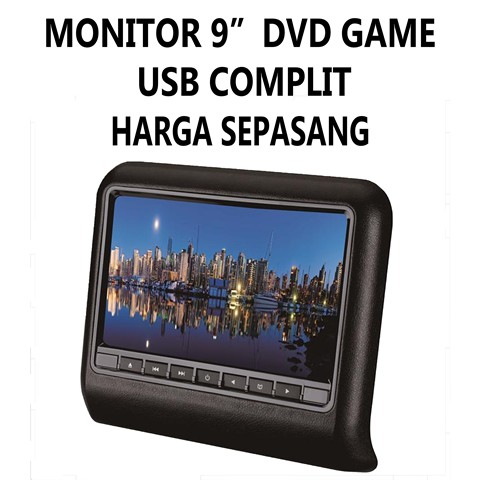 TV Monitor Headrest 9 INCH Clip On Mobil 9" Inci DVD Player GAME USB HDMI