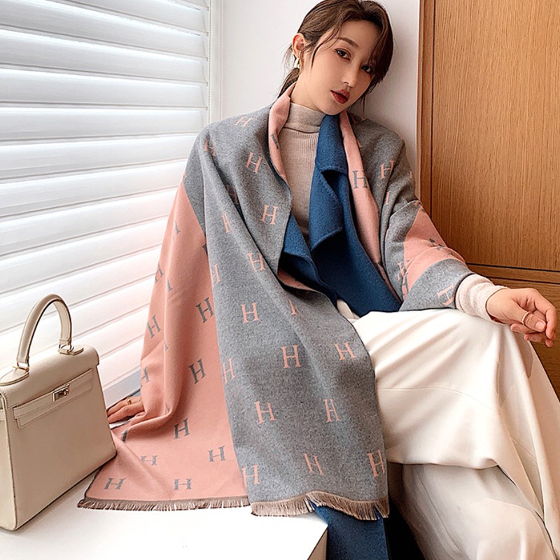 Syal &quot;Harper&quot; 60 x 190 Anggun motif Huruf H yang mewah Bahan High Grade Cashmere Immitation