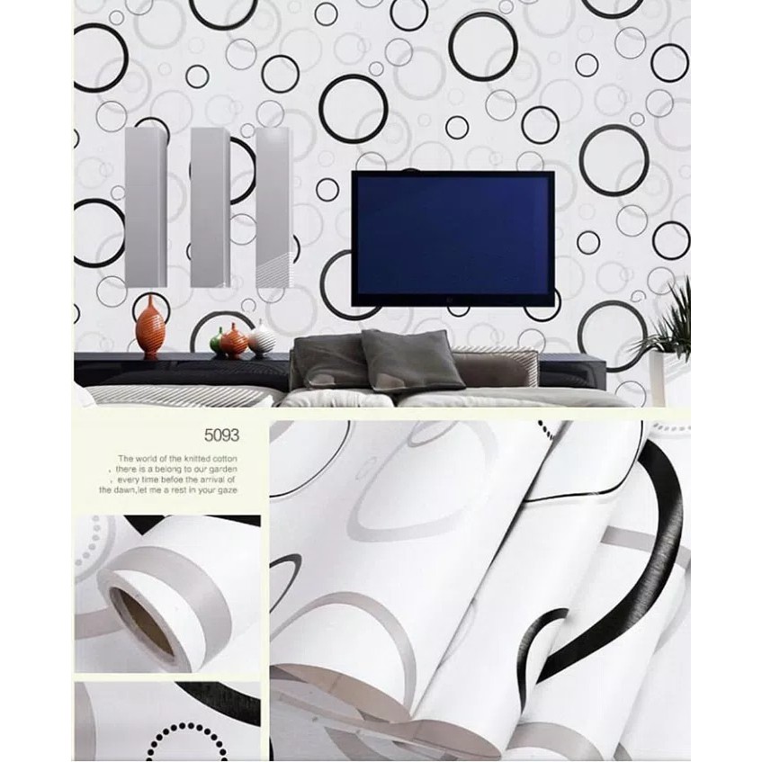 Wallpaper Sticker Dinding Polkadot Hitam Putih 45CMX10M