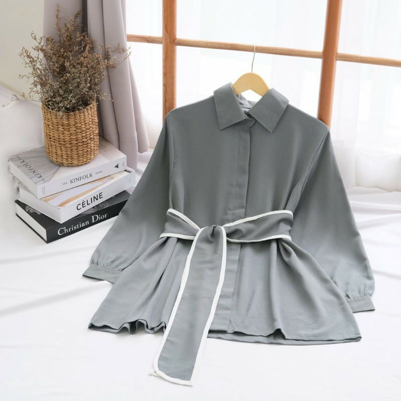 SHIRT KOREA - HAFYA SHIRT - ATASAN WANITA JUMBO - PAKAIAN TERLARIS - KOREAN - KEMEJA WANITA JUMBO - KEMEJA BIG SIZE UKURAN M-L-XL-XXL-3XL-grey