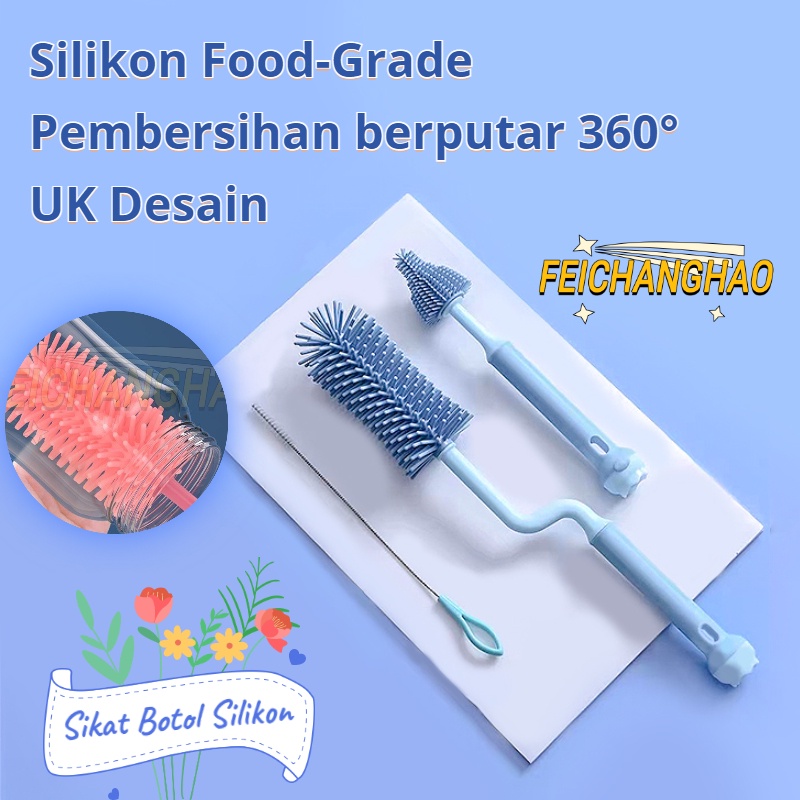 Sikat Botol Silikon Set 3in1 / Dot Susu Bayi Premium Bottle Brush Food Grade Silicone  / sikat dot / sikat empeng / sikat sedotan / sikat botol susu anak