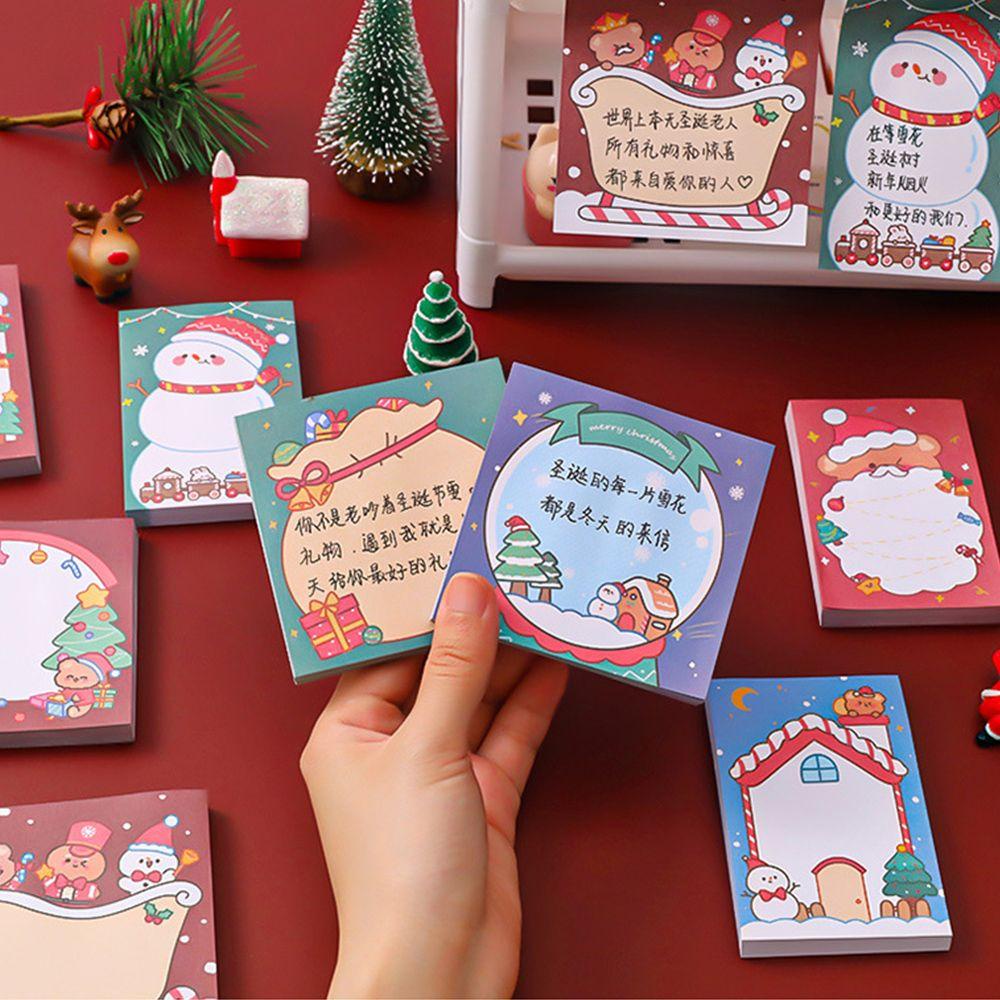 Memo Pads Natal Agustinina Kawaii 50lembar Kertas Notepad Santa Perlengkapan Kantor Self-Adhesive Sticky Notes