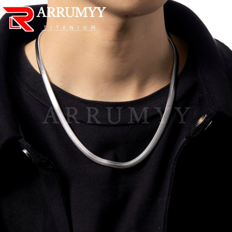 COD PROMO kalung titanium pria silver pipih gepeng besar