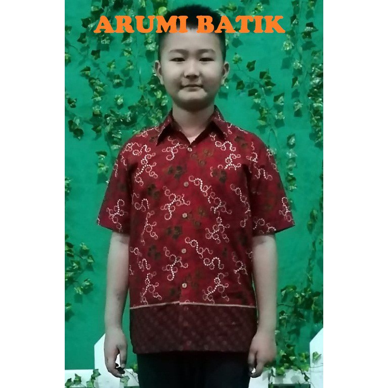Kemeja Anak Laki Laki Seragam Sekolah Batik 2896 Merah KB PAUD TK SD