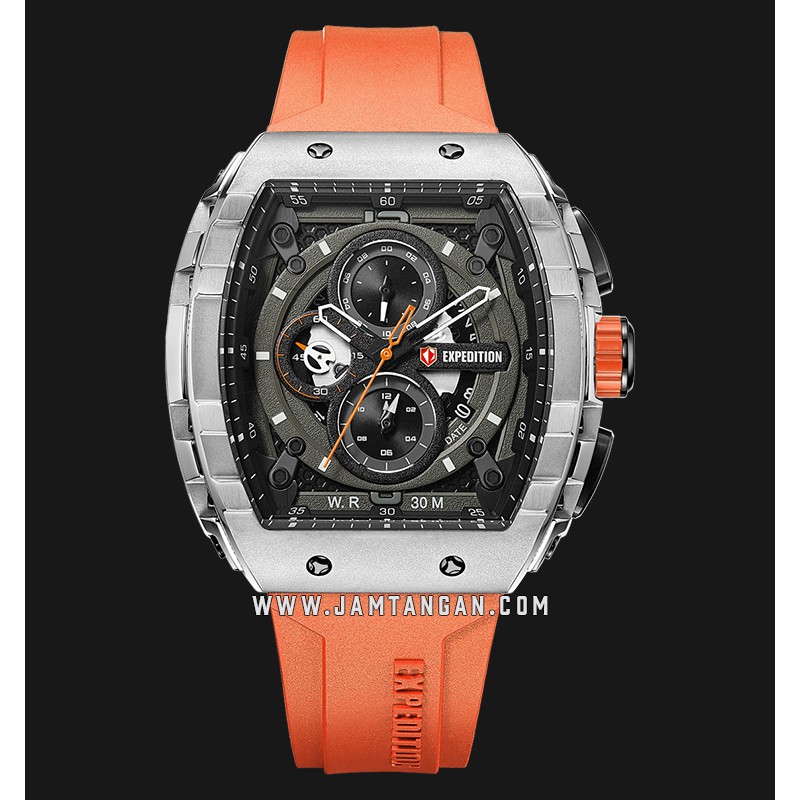 Expedition E 6782 MC RSSBAOR Chronograph Men Black Dial Orange Rubber