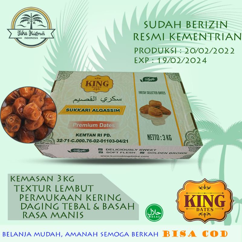 

Kurma Sukari Al Qoshiim Izin Resmi Kementan RI Kemasan Dus 3kg KING