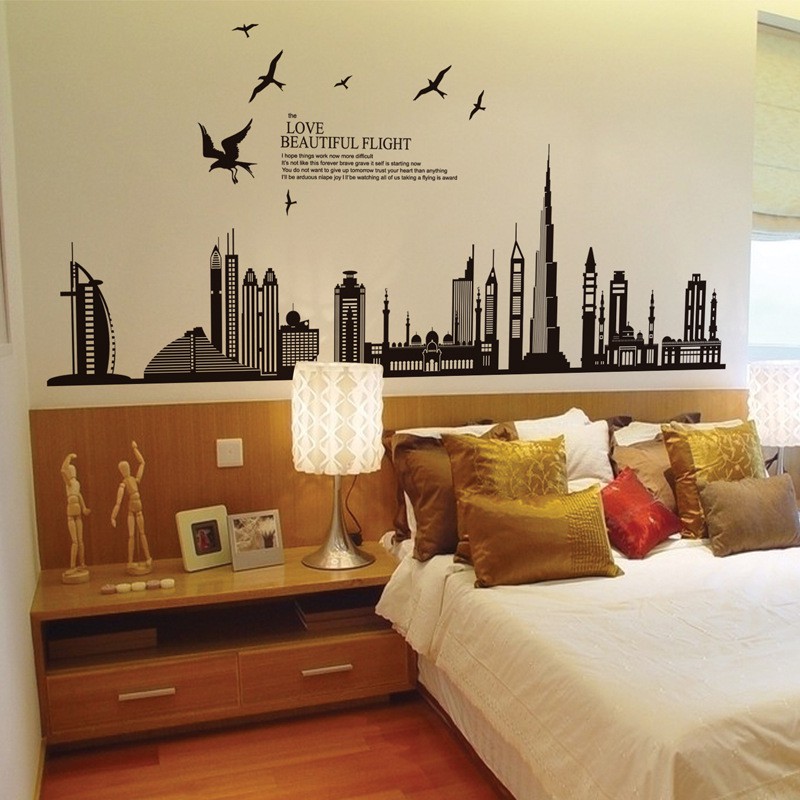 RELIZA WALL STICKER DUBAI SILUET KOTA CITY TOWN HITAM BLACK STIKER DINDING JM7280