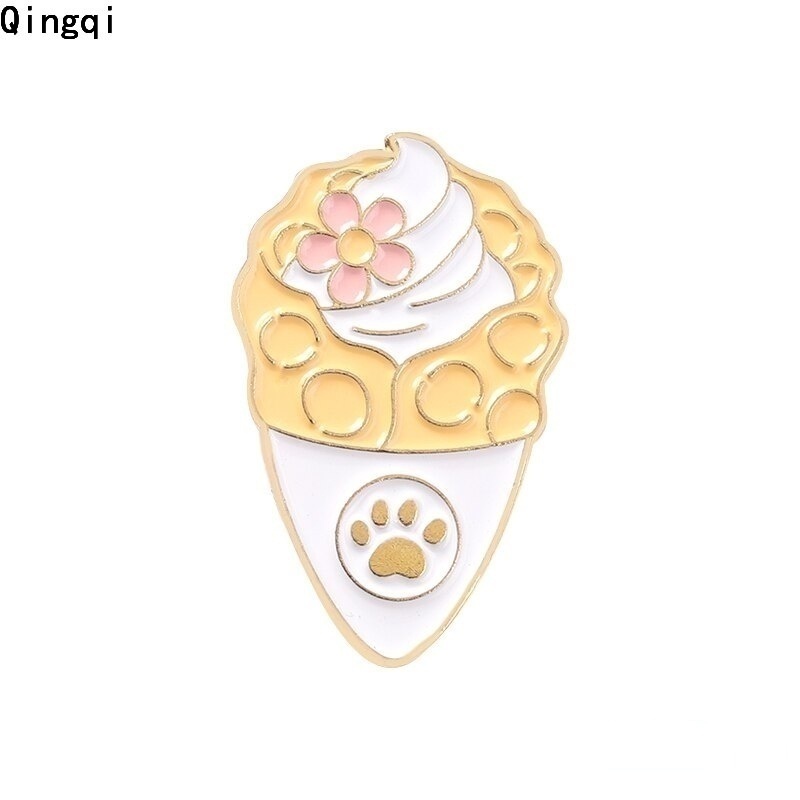 Bros Pin Enamel Desain Kartun Makanan Jamur Es Krim Boba Tea Cat Paw Untuk Anak Perempuan