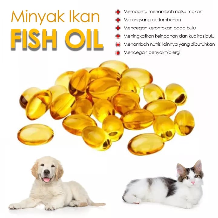 MINYAK IKAN KUCING 30 BUTIR,, 60 BUTIR, 100 BUTIR VITAMIN UNTUK KUCING ANJING KELINCI HAMSTER BURUNG DAN PELIHARAAN LAINNYA