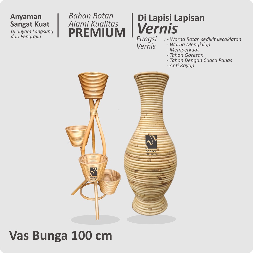 TERLARIS Vas Pot Guci Tempat Bunga dari rotan TINGGI 100 cm