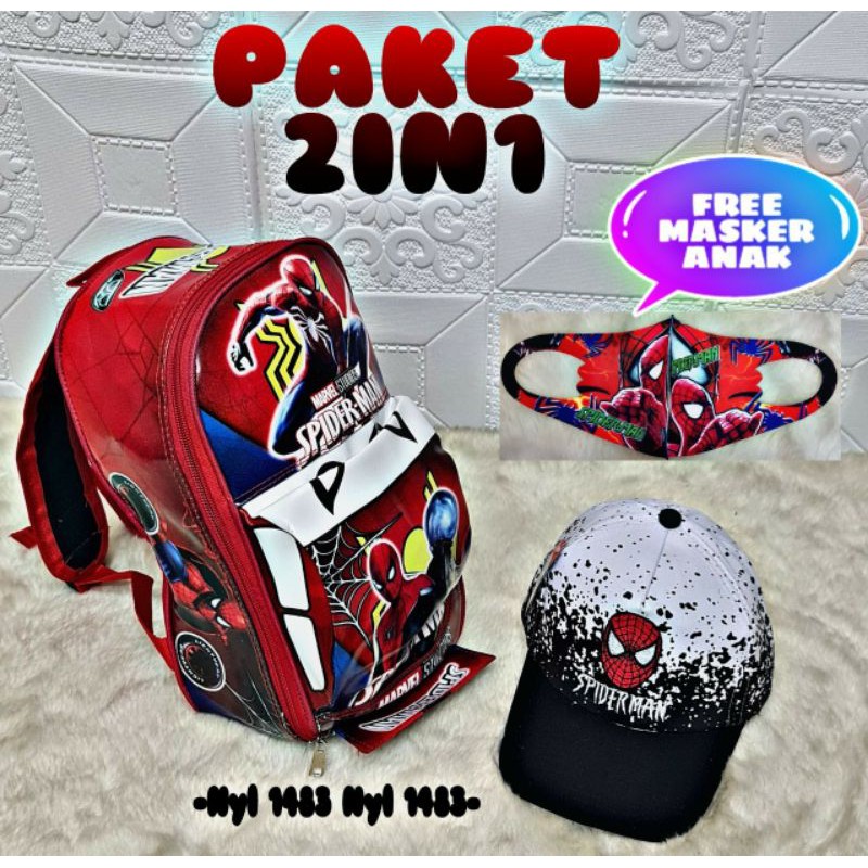 RANSEL ANAK 2IN1 TAS ANAK MOTIF MOBIL  FREE MASKER PAUD/TK