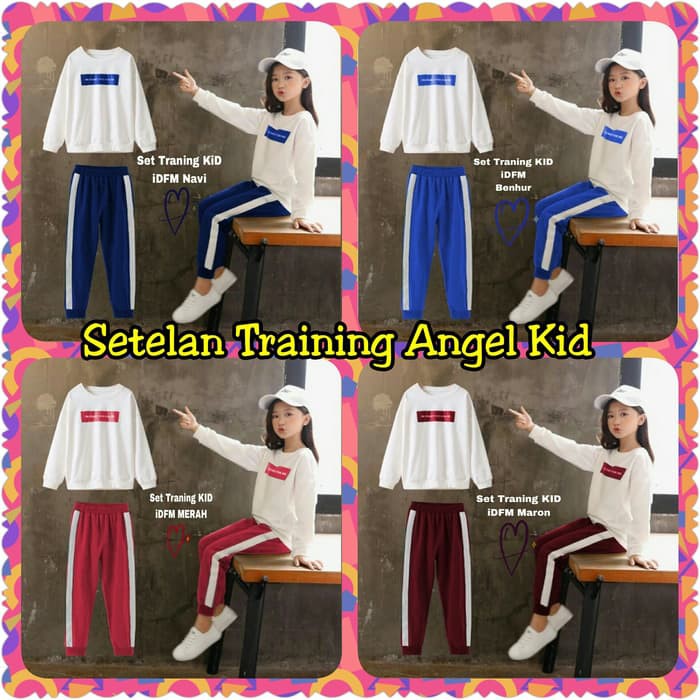 Setelan training angel kid Pakaian Anak Perempuan murah Baju Setelan anak cewek murah
