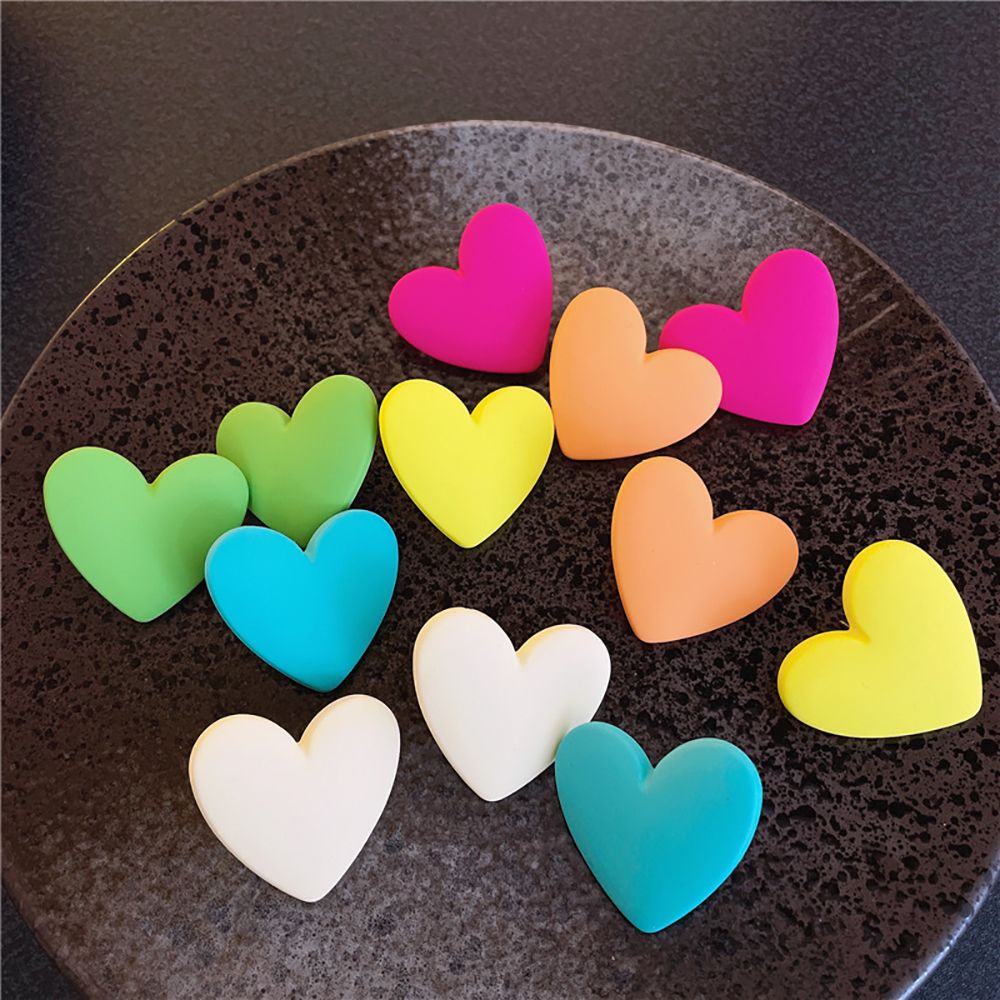 SKJK  Sweet Women Stud Earrings Simple Korean Style Earrings Love Heart Earrings Big Colorful Solid Color Female Girl Acrylic Fashion Jewelry/Multicolor