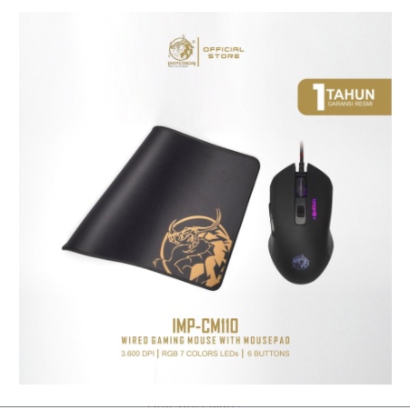 Mouse gaming imperion wired usb 2.0 3600dpi optical 6d rgb with mousepad pad mat speed 32x24.5cm imp-cm110