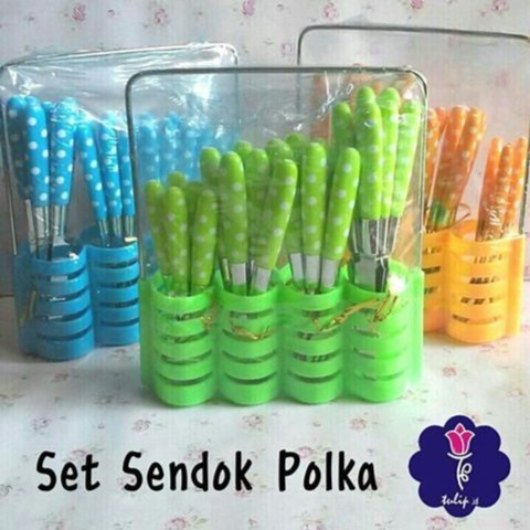 Sendok Garpu Pisau Set Polkadot Motif 24Pcs Cutlery Dapur Kitchen Fork