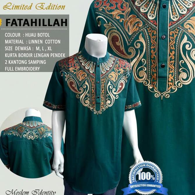 Koko Kurta Premium, Baju Koko Bordir Exclusive Fatahillah Hijau - Hijau, M
