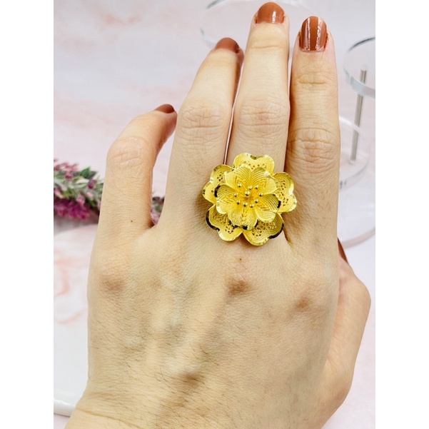 TERMEWAH cincin bunga kendari mewah elegant UK 15 adjust emas asli kadar 700