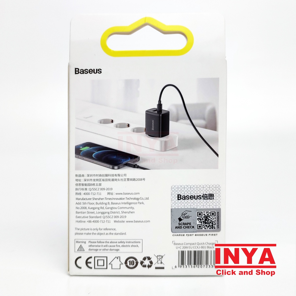 BASEUS COMPACT QUICK CHARGER 20W CCCP20UE - Charger  Type C &amp; USB Output