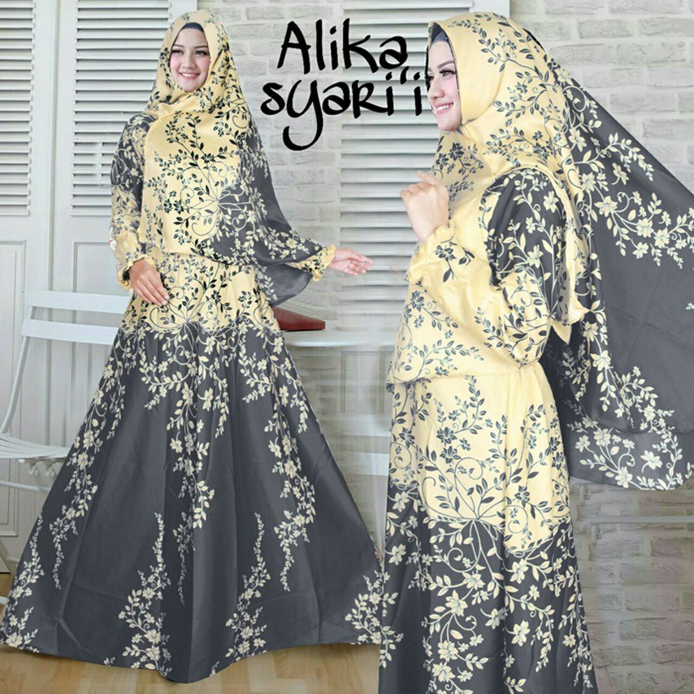 GAMIS MUSLIM ALIKA SYARI ABU + JILBAB - BUSANA MUSLIM I FASHION MUSLIM I DRESS MUSLIM I BAJU GAMIS