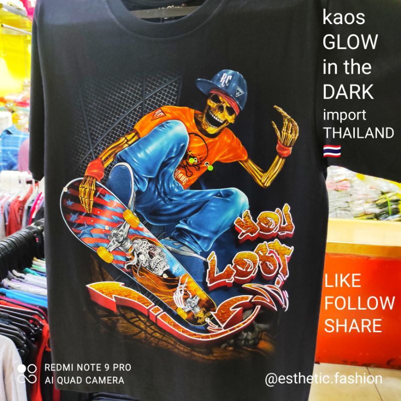 KAOS SKATEBOARD KAOS TENGKORAK IMPORT PRIA KAOS GLOW IN THE DARK BAJU KAOS LAKI LAKI KAOS PRIA