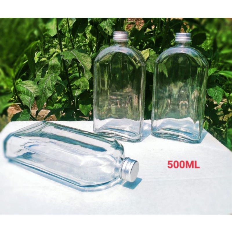 FLAT GLASS BOTTLE 500 ML BOTOL KACA GEPENG  BOTOL MINUMAN JUICE KOPI
